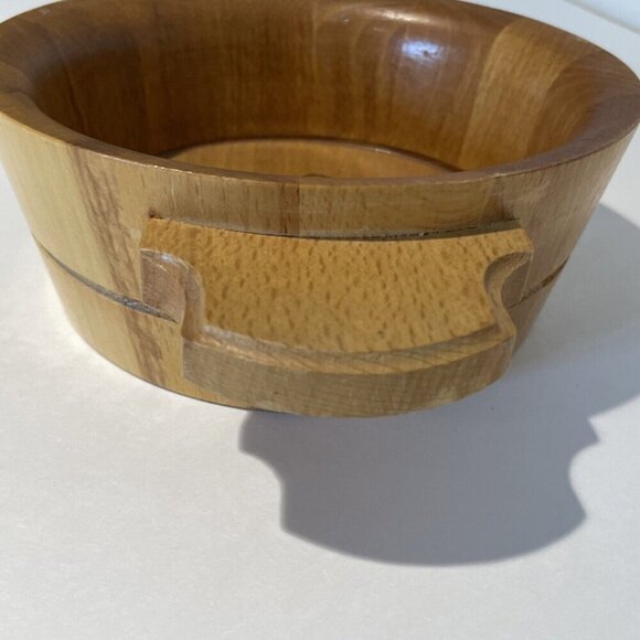 Vintage Hand Painted Wooden Bowl with Handles 6.5 in Orange Floral Treen OOAK - Picture 4 of 10